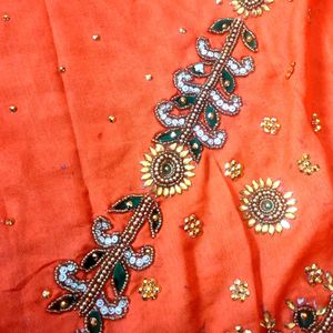 A Beautiful Orange Colour Work Saree 🤩🎉🎉