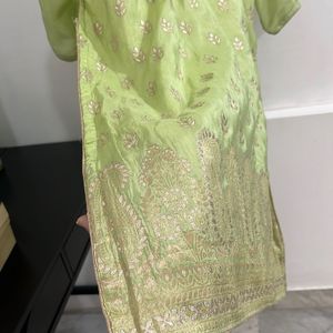 banarsi silk 3 pieces suit mukaish gotta patti