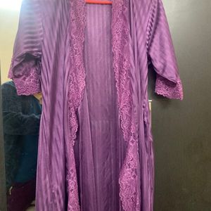 Purple Satin Robe Top Nightwear