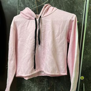 Trendy Pink Cropped Hoodie with Drawstrings