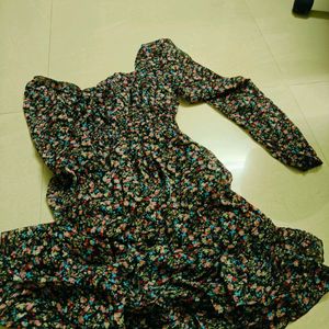 Flower Printed Chiffon Single Piece Dress