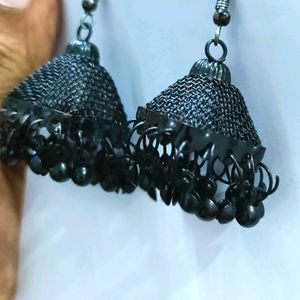 Black Oxidised Jhumka Earring