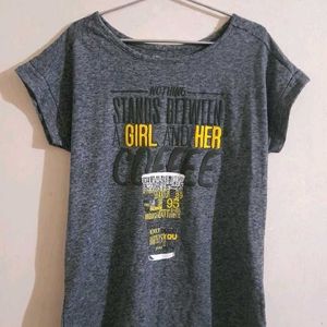 A Grey Colour Printed Women's T shirt