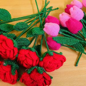 Crochet Rose, Sunflower And Tulips