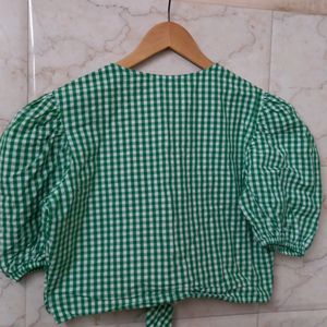 STYLE QUOTIENT CHECKED GREEN & WHITE CROP TOP