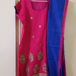 Chudidar In Rose And Blue Combination