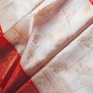 Art Silk Saree_red And White