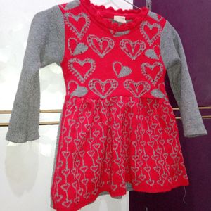 1-2 Yr Grey&Red Colour Woolen Frockset.