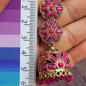 2 Pink And Golden Earrings Set