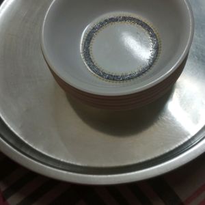 Stainless Steel 2 Thali & 6 Ceramic Bowl