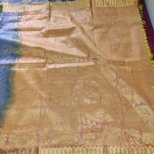 Teal And Purple Silk Saree