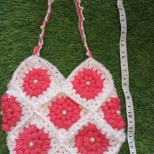 handmade Crochet Bag For Women Pearl Flower Design