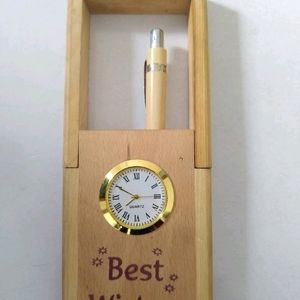 Pen Stand With Clock Insert In It