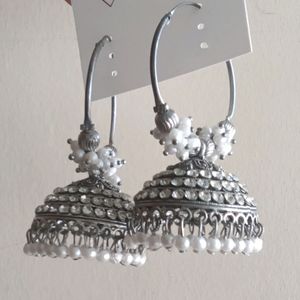 Silver jhumka /new Green Chand Bali (2 Earrings)