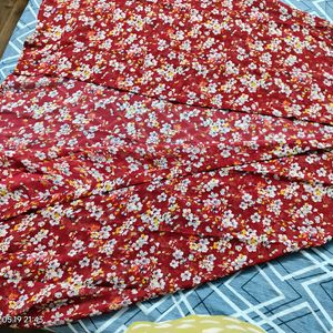 Negotiable Red Georgette Floral Printed Long Top