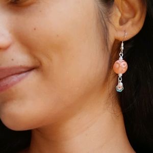 Dreamy Mermaid Peach Pearl Silver Earrings