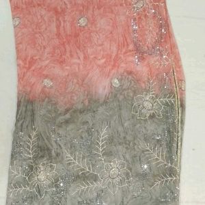 light pink and gray mixcolpur saree