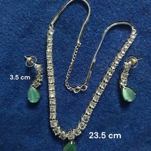 Dark Green American Diamond Necklace And Earrings