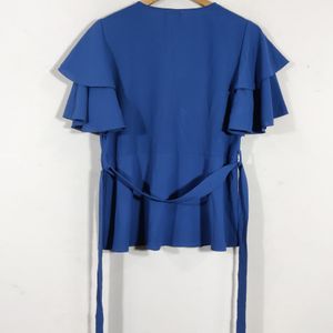 Sabrinaa Blue Neck Umbrella Sleeves Tops (Women's)