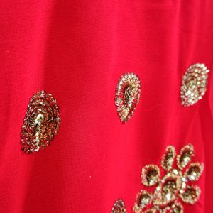 Beautiful Simple N Sober Red Embroidery Gown