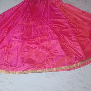 Pink Anarkali With Long Ghera And Golden Duppata