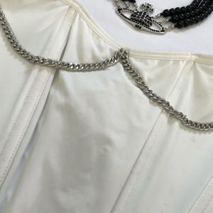 Y2K Chain Detail White Functioning Corset Top