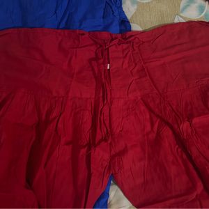 Pure Cotton Blue And Red Loose Patiala Pants