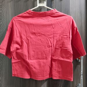 Women's Red Colour Cotton Crop Tshirt