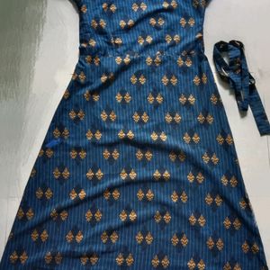 Blue Midi Dress With Belt