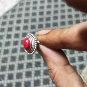 92.5 Hallmarked Pure Silver Red Coral Ring