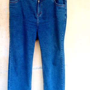 Korean Baggy Straight Fit Blue Denim Jeans (Women)