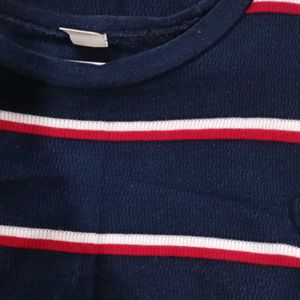 Crew Neck Striped Navy Blue Red Short Sleeve Dress