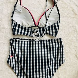 Black N White Check Bikini Set