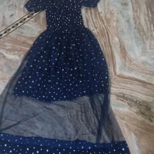 Star Printed Navy Blue Dress