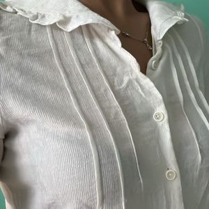 Ruffle Neck White Top