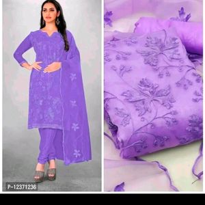 Purple Organza Dress Material Set Unstiched