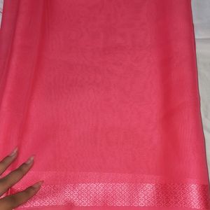 New Satin Patta Saree Pink Colour