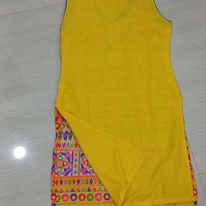 Yellow Embroidery Kurti Top