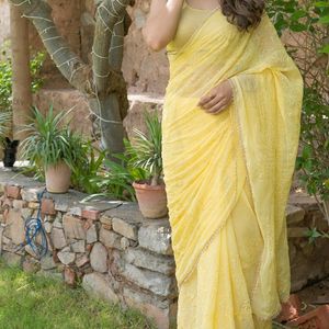 Butterfly Lemon Shimmer Sequin Saree