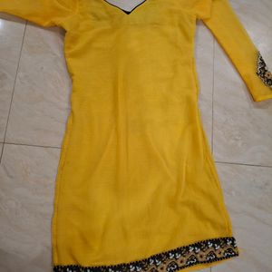 Yellow Kurti With Long Duptta