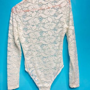 SHEIN | Solid Patchwork Lace Casual Bodysuit