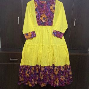 Rain & Rainbow (New with Tag)Lemon yellow Crinkle Tiered Kurta, Size(xl)bust-40”, Waist 36, Length 43”, Fabric Is Cotton