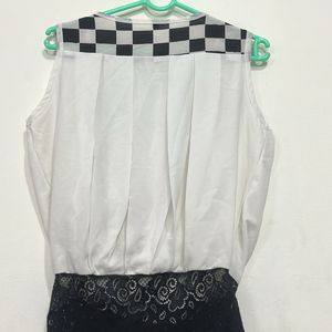 White Sleeveless Top With Black Lace