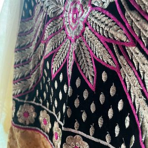 Heavy Work Golden Black Velvet Kurta + Dupatta