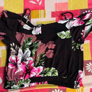 Floral Brown Coloured Crop Top