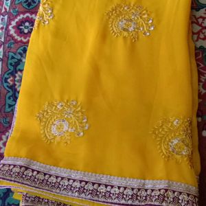 Yellow Saree With Designer Blouse