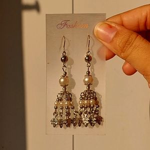 Beautiful Silver Pearl Dangling Earrings