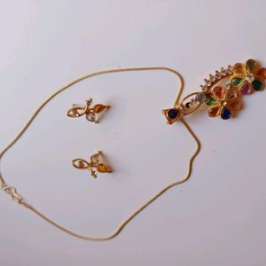 Multicolour Set Chain Locket With Matching Earring