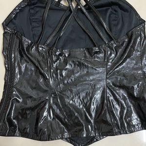 Leather Criss Cross Neck Top