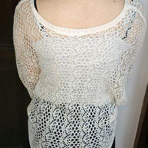 Leshop Women Beige Loose Fisher Style Crochet Top